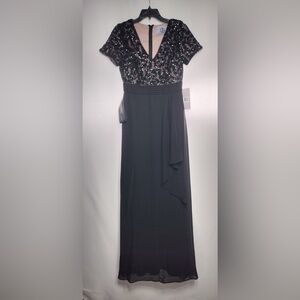 JS Collection Elegant Black Sequin Evening Gown size 6 brand new w tags